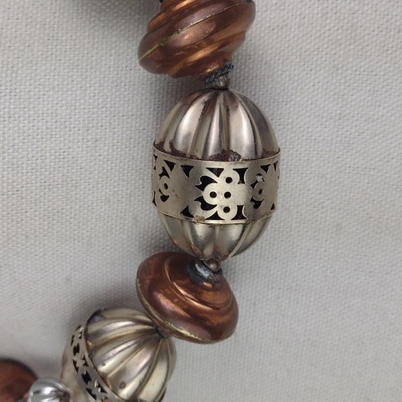 Edgy Victorian Very Vintage Style  Crafted Silver & Copper Tone Bauble Necklace - Picture 2 of 9